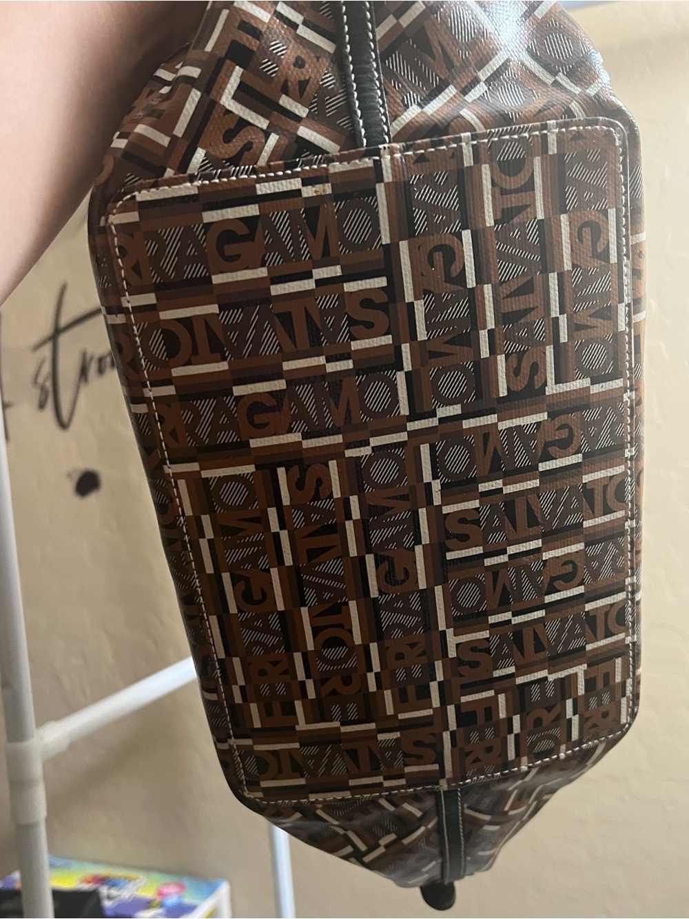 Authentic Salvatore Ferragamo Monogram Tote Bag Brown Italy COA Included - Picture 2 of 9